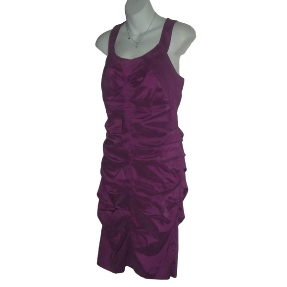 Signature by Sangria Dress Purple Iridescent Ruched Prom Party Wedding Cocktail - Picture 3 of 12